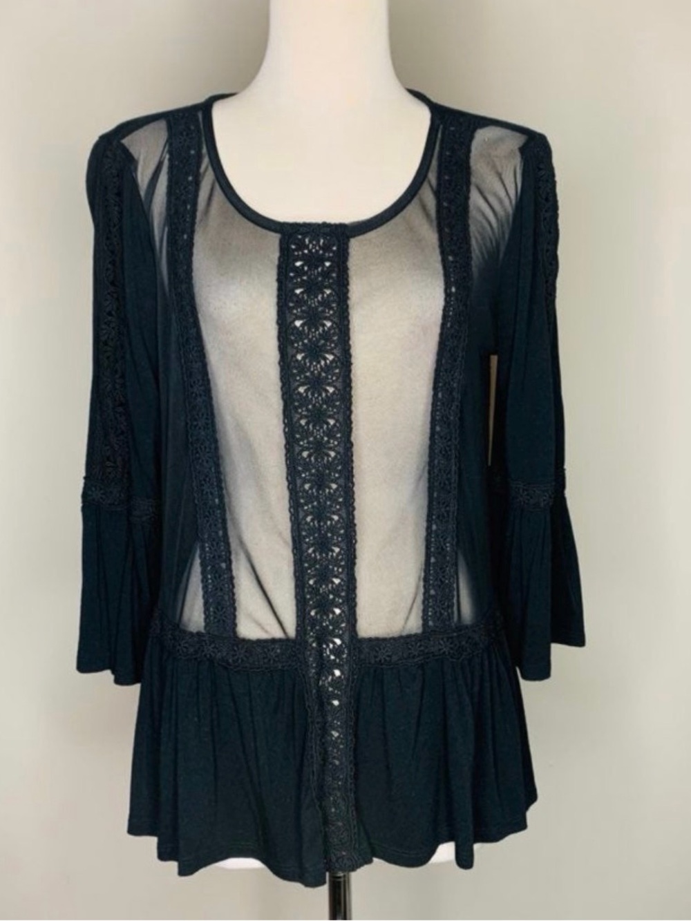 Kimchi Blue Black Knit Top with Brand Ribbon